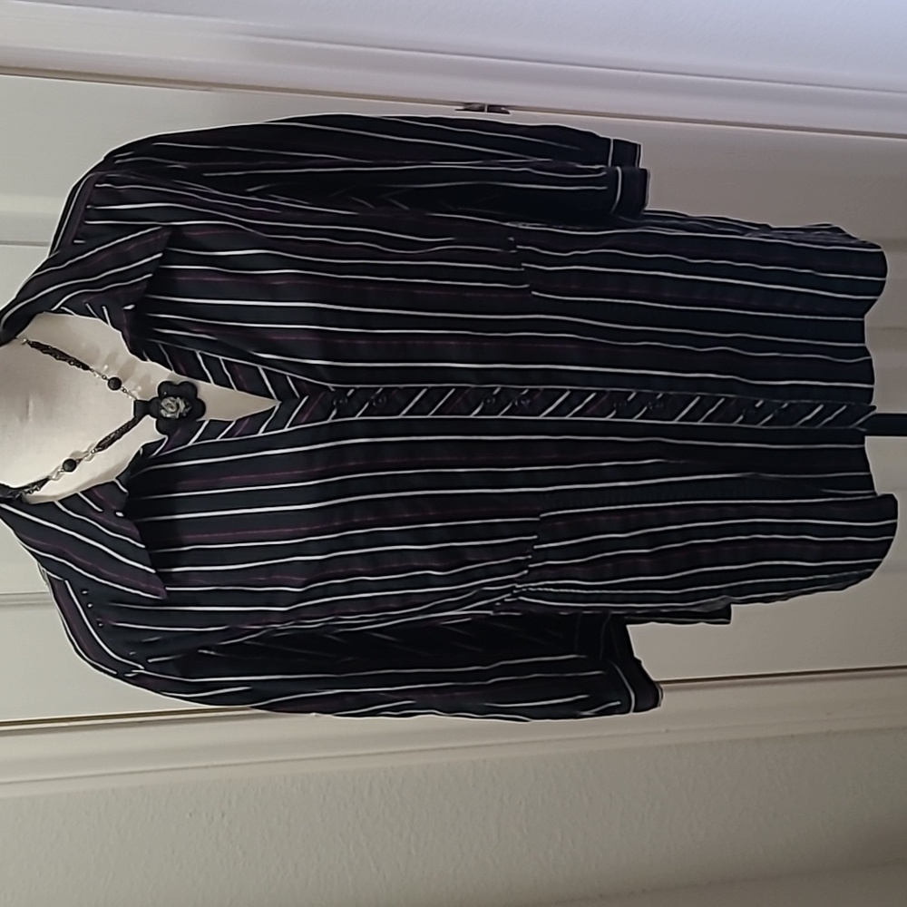 Lane Bryant Black and White Pinstripe Button Down Shirt